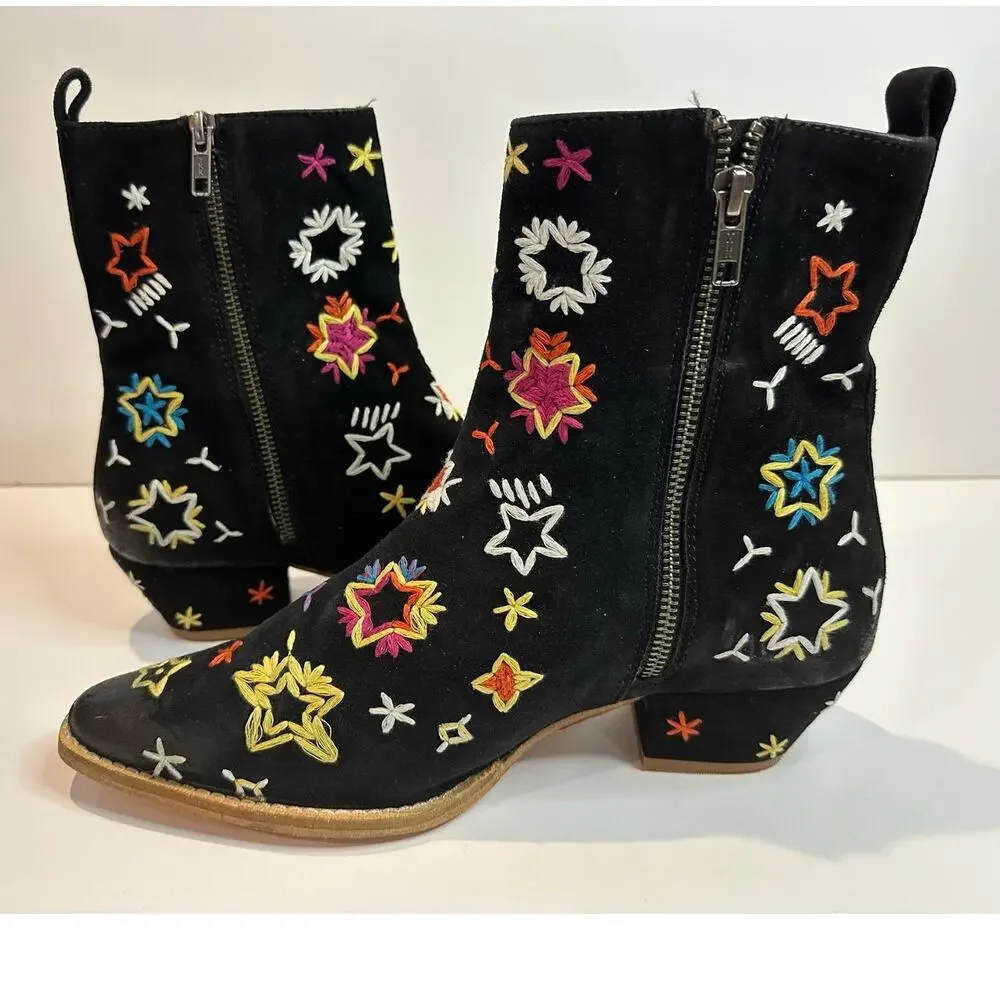 Free People Bowers Embroidered Western Ankle Boots Women’s EU 39 Black NWOB